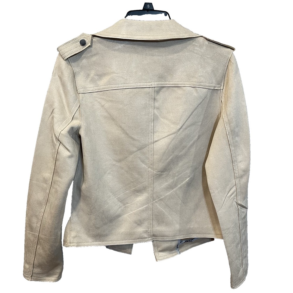 Tahari Women's SP Faux Leather Suede Bone Short Moto Jacket Blazer New - Picture 2 of 11